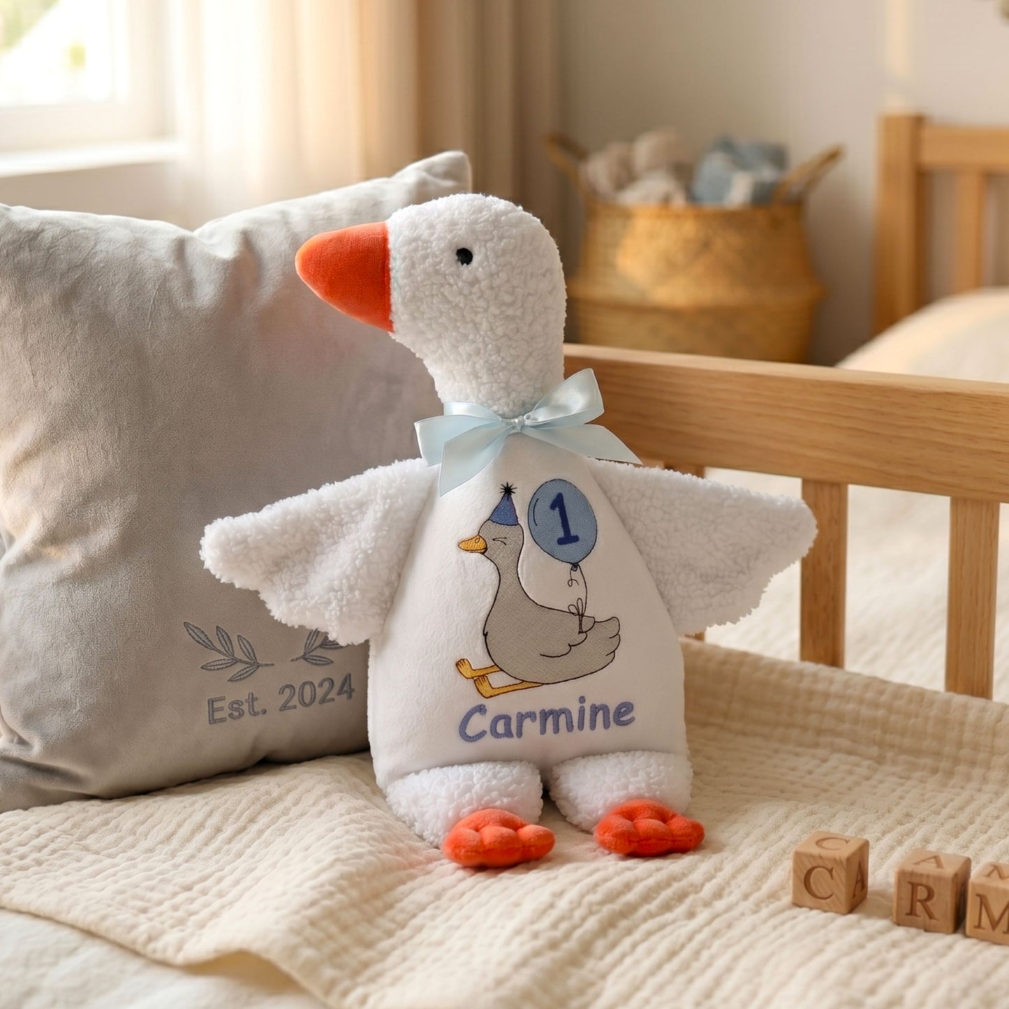 Birthday Silly Goose Plush Toy — Stuffed Animal with Embroidered Name & Age, Custom Plushie