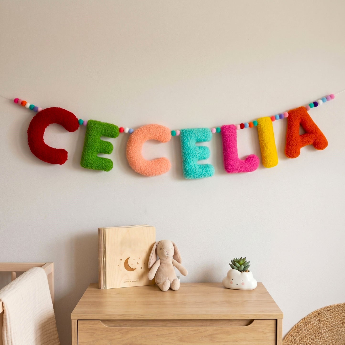 Colorful plush letter garland
